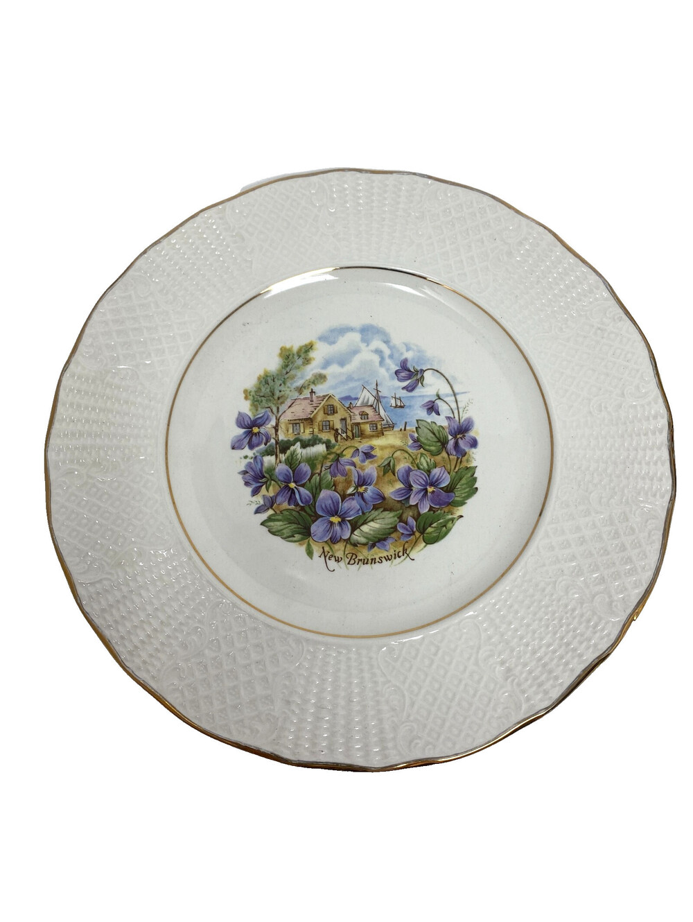 Royal Warwick England New Brunswick Canada Souvenir Collector Plate Violets 10"